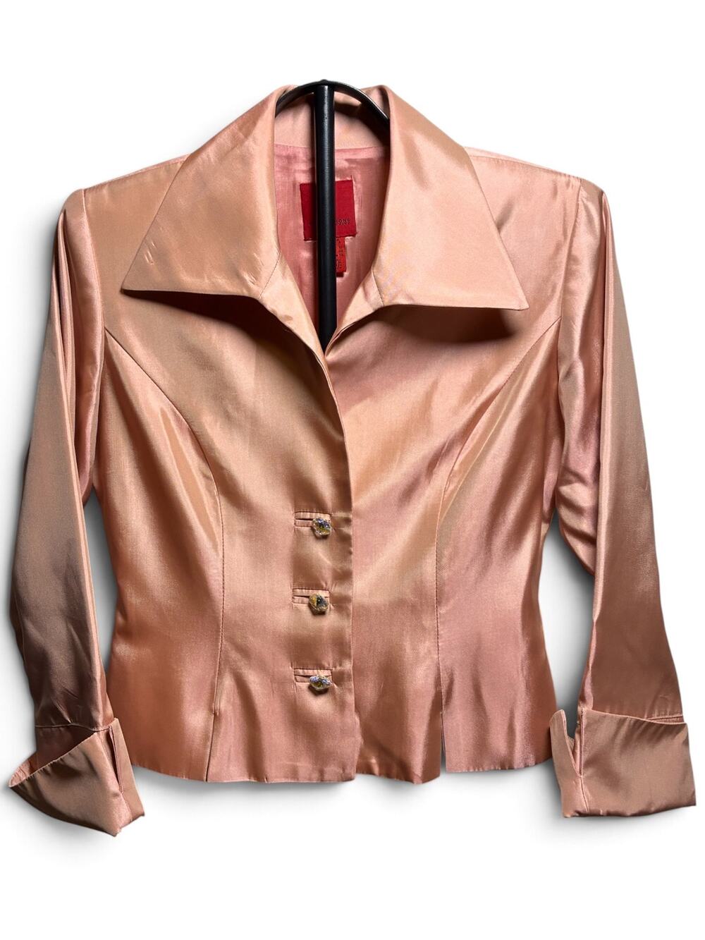 JS Collections Vintage 90s Shimmery Blush Pink Blazer Evening Jacket Rhinestone